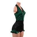 Backless Romper with Hip Ruffles in Green Kaleidoscope and Star Noir - Coquetry Clothing