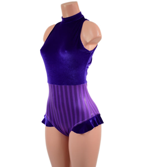 Backless Romper with Snapback Turtleneck and Hip Ruffles - Coquetry Clothing