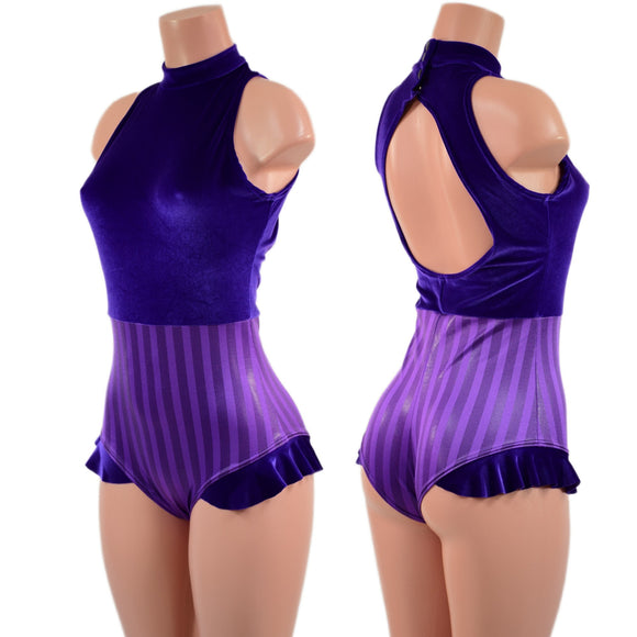 Backless Romper with Snapback Turtleneck and Hip Ruffles - Coquetry Clothing