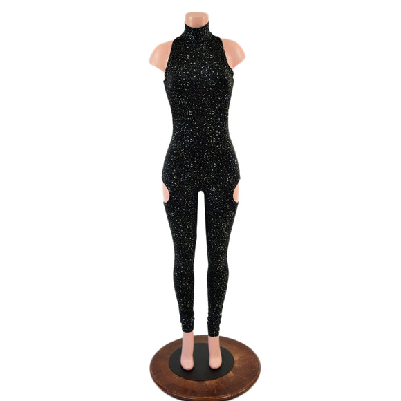 Backless Snap Back Catsuit in Star Noir, with Hip Cutouts - Coquetry Clothing