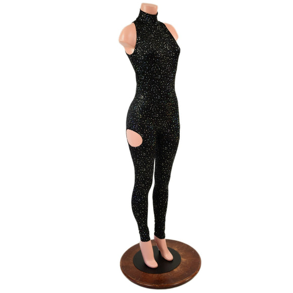Backless Snap Back Catsuit in Star Noir, with Hip Cutouts - Coquetry Clothing