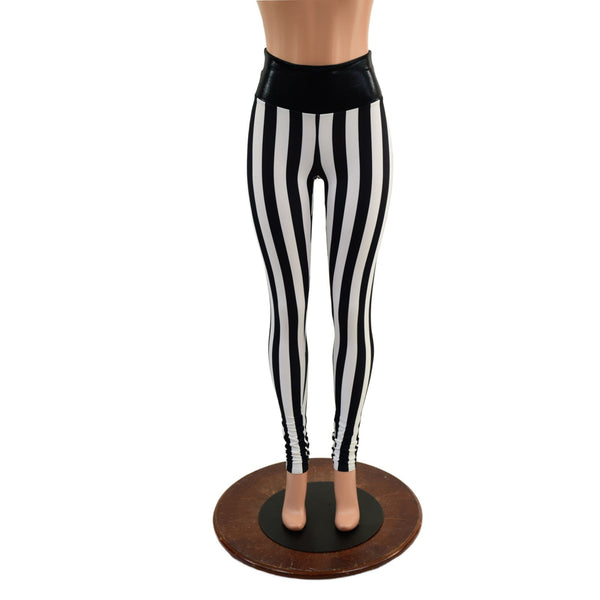 Black & White Striped Leggings with Black Mystique Waistband - 4