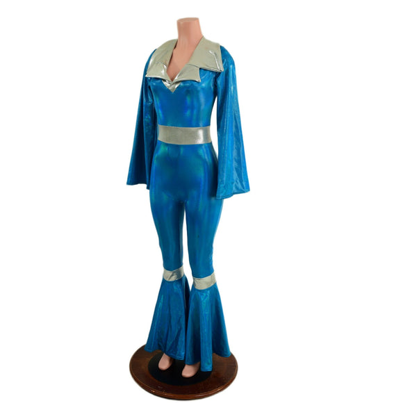 Bell Bottom Catsuit with Bell Sleeves and Waist/Knee Band - Coquetry Clothing