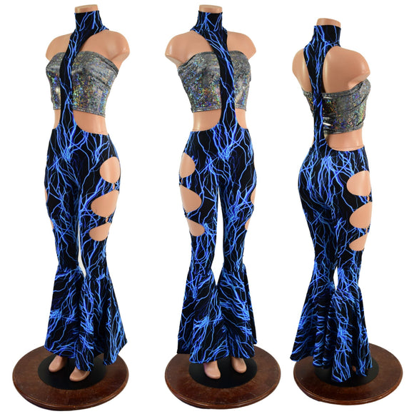 Bell Bottom Flare UFO Suit with Triple Cutouts and O - rings - Coquetry Clothing