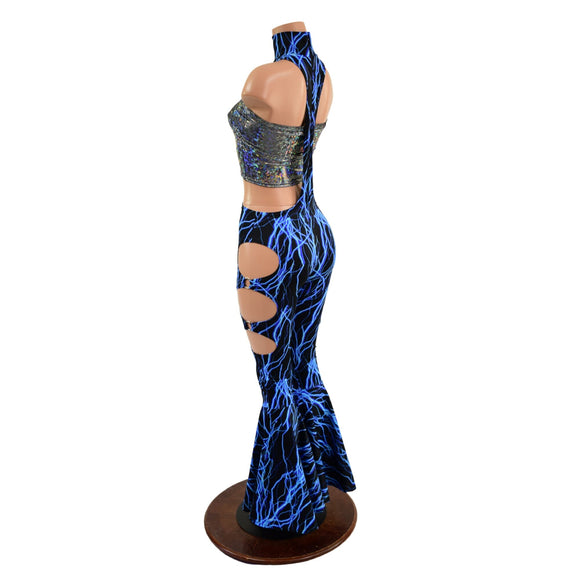 Bell Bottom Flare UFO Suit with Triple Cutouts and O - rings - Coquetry Clothing