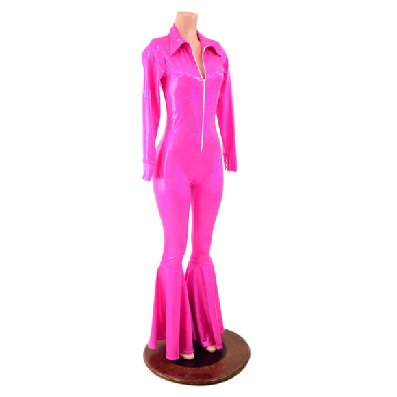 Bell Bottom Rodeo Catsuit with Collar, snap cuffs, and zipper front - Coquetry Clothing