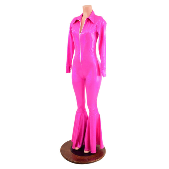 Bell Bottom Rodeo Catsuit with Collar, snap cuffs, and zipper front - Coquetry Clothing