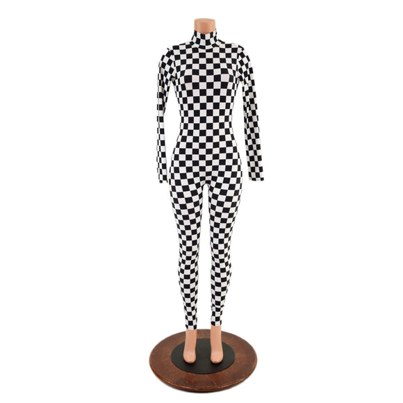 Black and White Checkered Catsuit with Back Zipper - Coquetry Clothing
