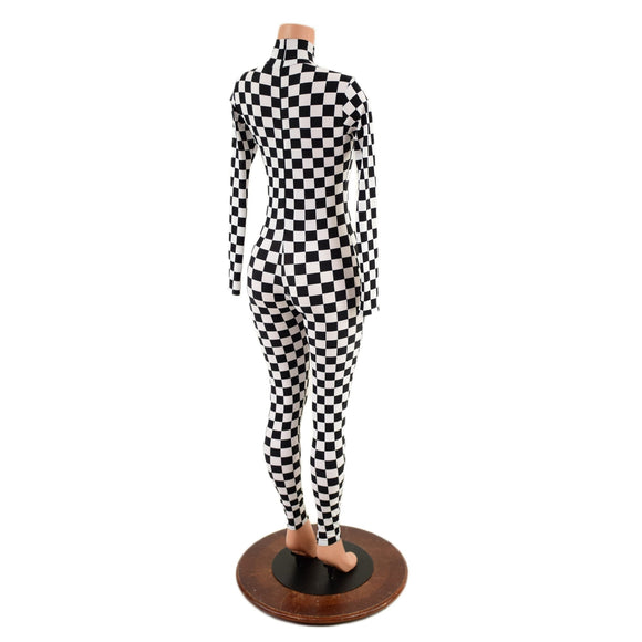 Black and White Checkered Catsuit with Back Zipper - Coquetry Clothing