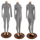 Black and White Checkered Catsuit with Back Zipper - Coquetry Clothing