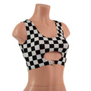 Black and White Checkered High Or Low Reversible Cutout Oring Mini Crop - Coquetry Clothing