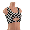 Black and White Checkered High Or Low Reversible Cutout Oring Mini Crop - Coquetry Clothing
