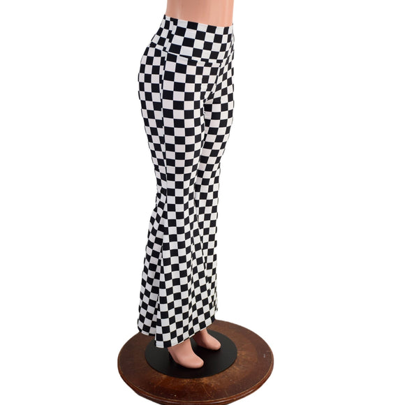 Black and White Checkered High Waist Solar Flares - Coquetry Clothing
