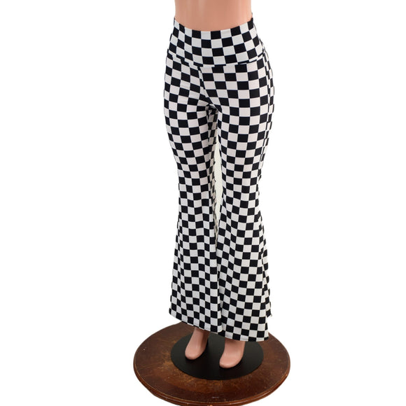 Black and White Checkered High Waist Solar Flares - Coquetry Clothing