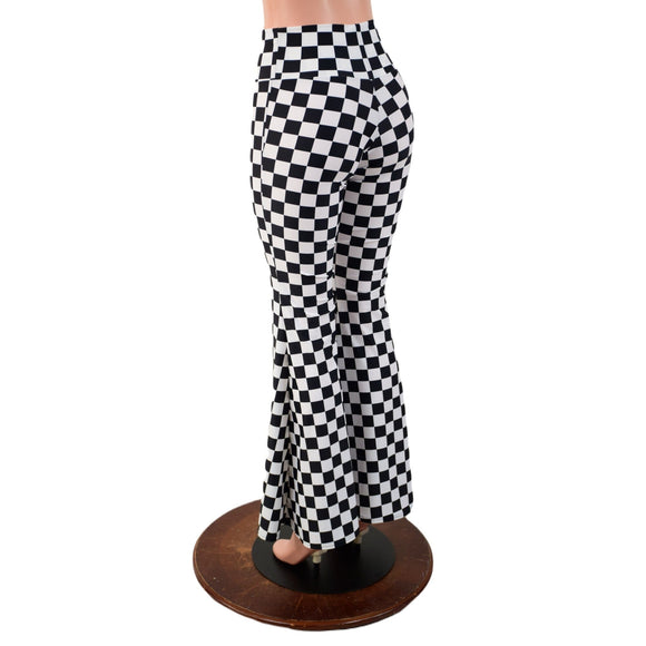 Black and White Checkered High Waist Solar Flares - Coquetry Clothing