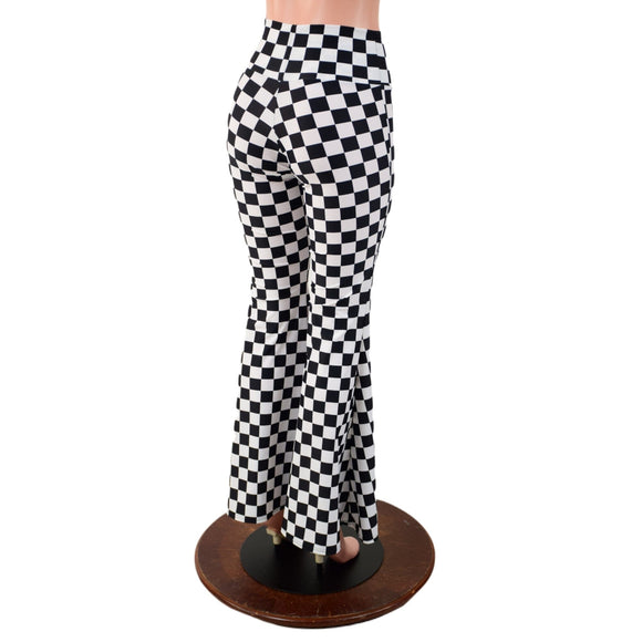 Black and White Checkered High Waist Solar Flares - Coquetry Clothing