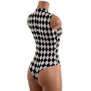 Black and White Diamond Plunging V Neck Romper with Brazilian Cut Leg - Coquetry Clothing