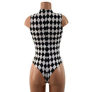 Black and White Diamond Plunging V Neck Romper with Brazilian Cut Leg - Coquetry Clothing