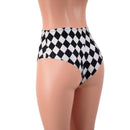 Black and White Diamond Print High Waist Siren Shorts with Brazilian Cut Leg - Coquetry Clothing