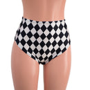 Black and White Diamond Print High Waist Siren Shorts with Brazilian Cut Leg - Coquetry Clothing