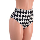 Black and White Diamond Print High Waist Siren Shorts with Brazilian Cut Leg - Coquetry Clothing