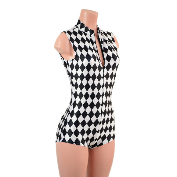 Black and White Diamond Sleeveless Stella Romper - Coquetry Clothing