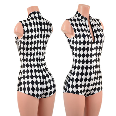 Black and White Diamond Sleeveless Stella Romper - Coquetry Clothing