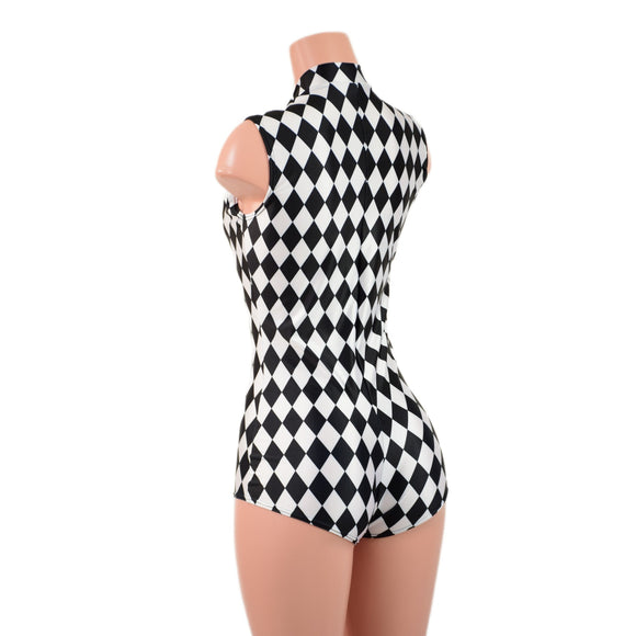 Black and White Diamond Sleeveless Stella Romper - Coquetry Clothing