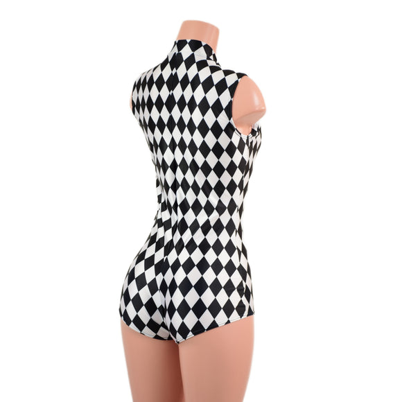 Black and White Diamond Sleeveless Stella Romper - Coquetry Clothing