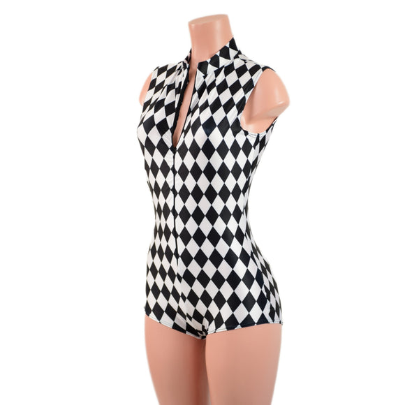 Black and White Diamond Sleeveless Stella Romper - Coquetry Clothing