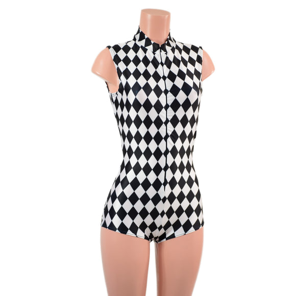 Black and White Diamond Sleeveless Stella Romper - Coquetry Clothing