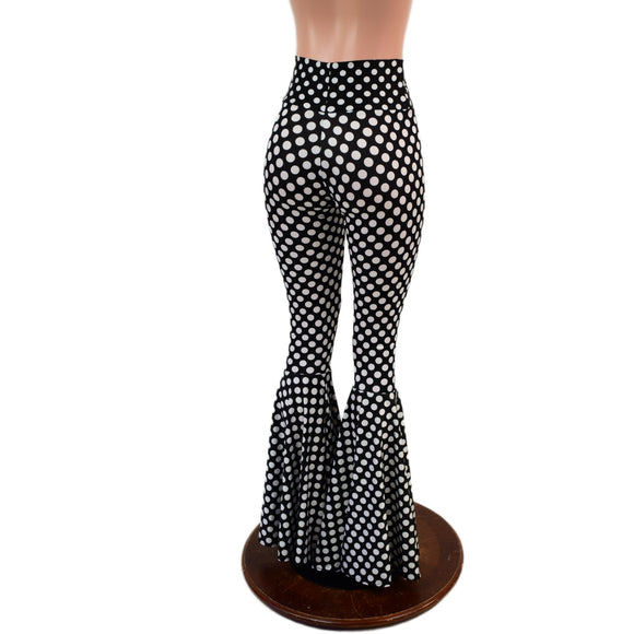 Black and White Polka Dot Print High Waist Bell Bottom Flares - Coquetry Clothing