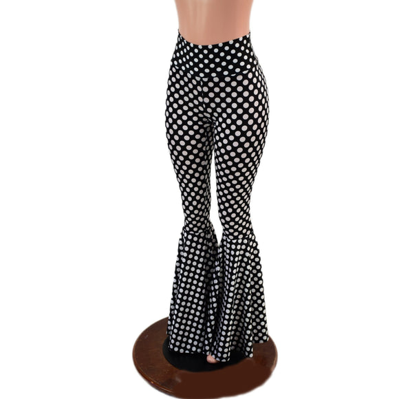 Black and White Polka Dot Print High Waist Bell Bottom Flares - Coquetry Clothing
