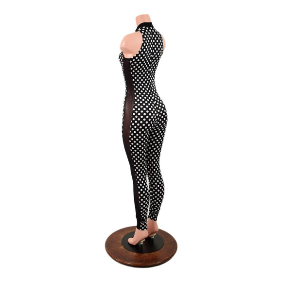 Black and White Polka Dot Side Panel Catsuit - Coquetry Clothing