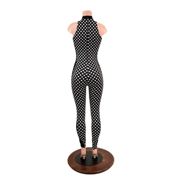 Black and White Polka Dot Side Panel Catsuit - Coquetry Clothing