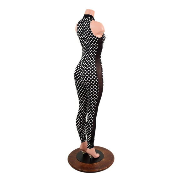 Black and White Polka Dot Side Panel Catsuit - Coquetry Clothing