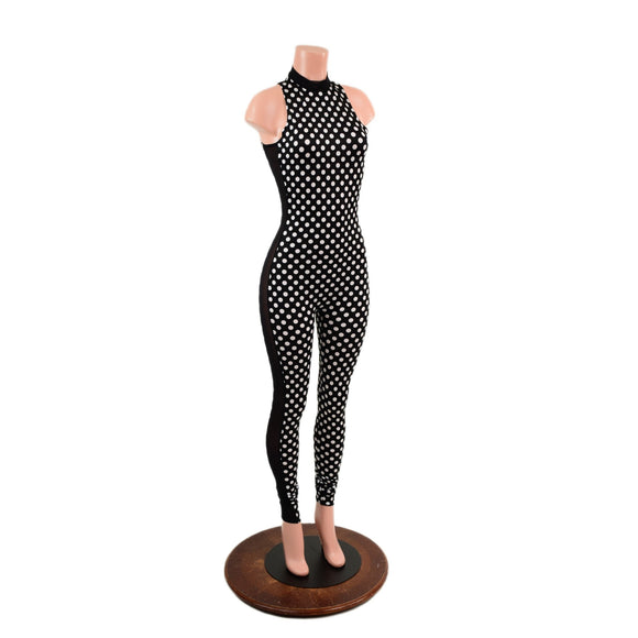 Black and White Polka Dot Side Panel Catsuit - Coquetry Clothing