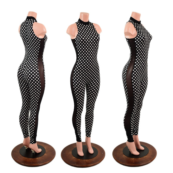 Black and White Polka Dot Side Panel Catsuit - Coquetry Clothing