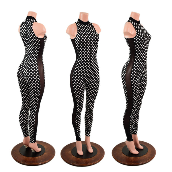 Black and White Polka Dot Side Panel Catsuit - 1