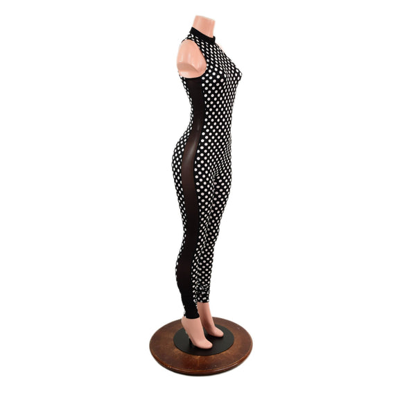 Black and White Polka Dot Side Panel Catsuit - Coquetry Clothing