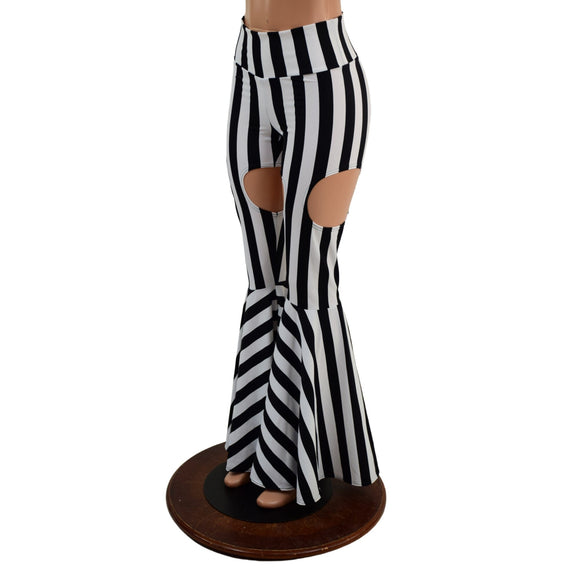 Black and White Striped Garter Style Bell Bottoms - Coquetry Clothing