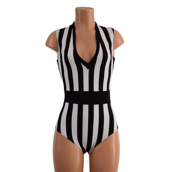 Black and White Striped Paneled Romper - Coquetry Clothing