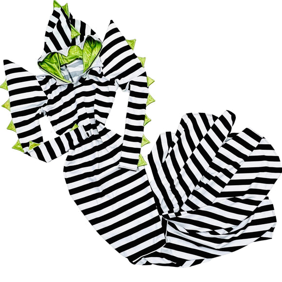 Black and White Striped Sand Worm Gown with TEETH - Coquetry Clothing