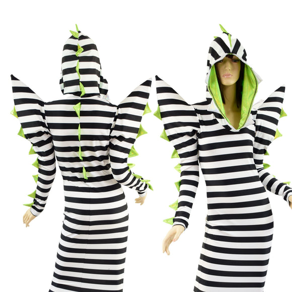 Black and White Striped Sand Worm Gown with TEETH - Coquetry Clothing