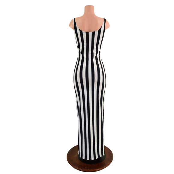 Black and White Striped Thin Strap Tank Gown - Coquetry Clothing