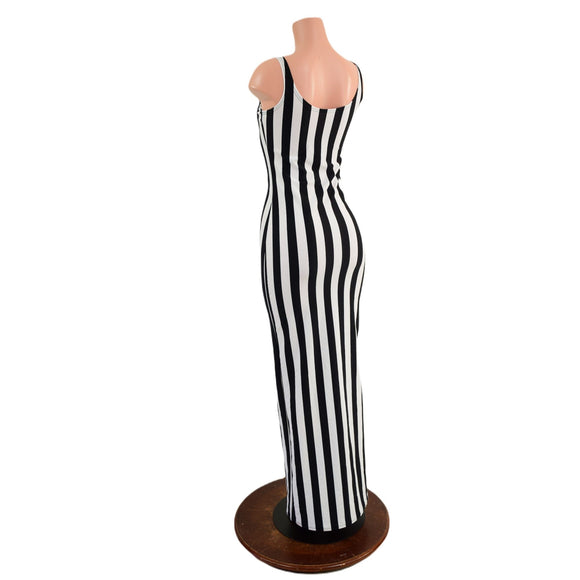 Black and White Striped Thin Strap Tank Gown - Coquetry Clothing