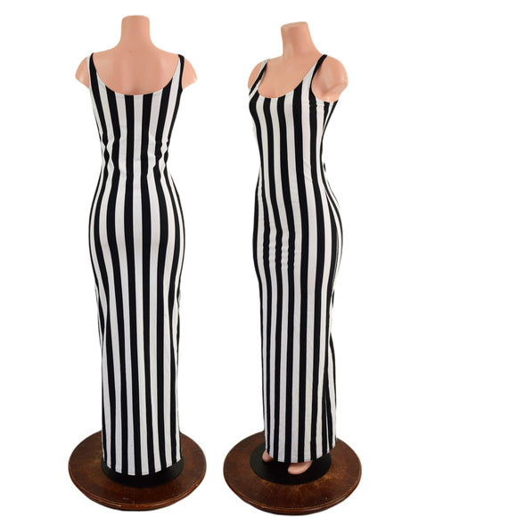 Black and White Striped Thin Strap Tank Gown - Coquetry Clothing