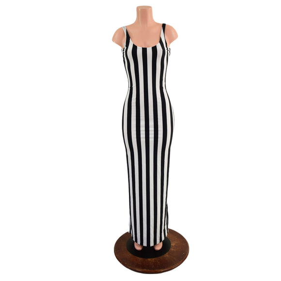 Black and White Striped Thin Strap Tank Gown - Coquetry Clothing
