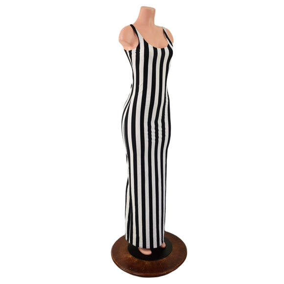 Black and White Striped Thin Strap Tank Gown - Coquetry Clothing