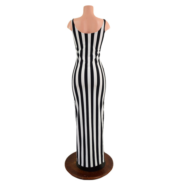 Black and White Striped Thin Strap Tank Gown - Coquetry Clothing